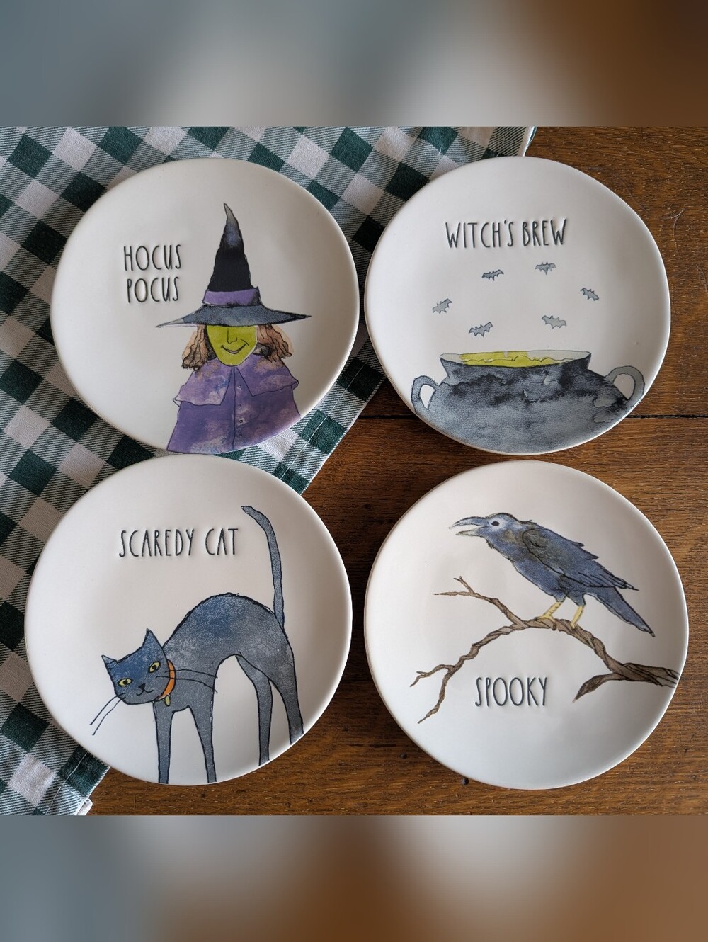 🧙🏻🧟🆕4pc Rae Dunn Halloween Dessert Plates Ceramic NWOT Dining Collectible